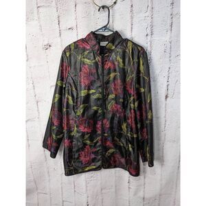 Chicos Womens Size 2 Black Floral Embroidered Beaded Long Sleeve Blazer Blouse J